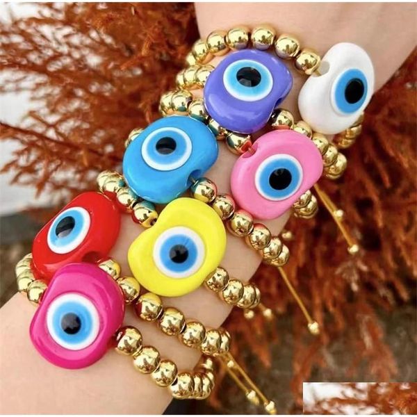 Pulseras de brazalete 5 unids Ins Colorf Resina Evil Eyes Hecho a mano 18k Chapado en oro Pulsera de cuentas Mujeres Turco Lucky Eye Joyería Drop Entrega Dhmfn