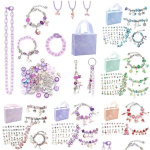 Bracelets Bracelets Kit pour femmes bijoux de bricolage Accessoires Metal Charms Set Kids Handmade Ropouss Perles tendance Hand Stri Dhzdk