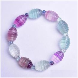 Brazaletes de brazaletes Color Natural Fluorite Stone Forma de arroz Beads Pulsera afortunada para mujeres Refrescantes joyas de verano Joursneige Drop otj3i