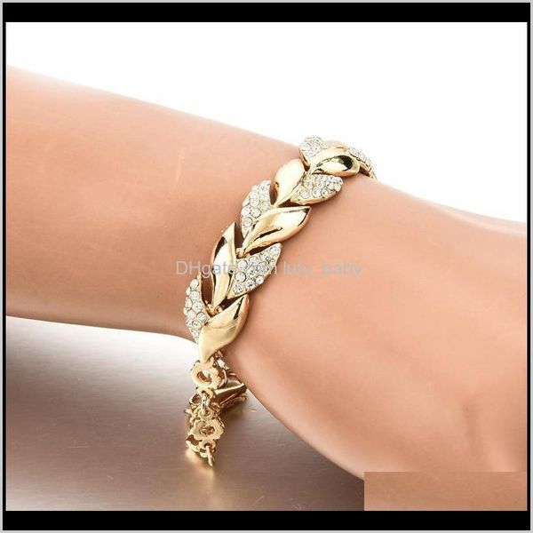 Bracelets jonc livraison directe 2021 alliage de mode européen et américain plein de diamants bijoux en gros femme feuille d'or bracelet approvisionnement R