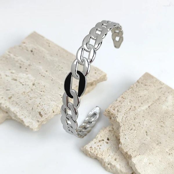 Bracelet Bracelets pour femme en acier inoxydable creux chaîne cubaine forme C bracelets ouverts en métal plaqué or bijoux fête cadeaux d'anniversaire