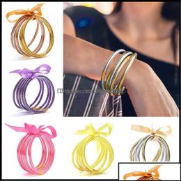 Brazalete Pulseras Joyas Para todo clima Brillo relleno Stardust Sile Circle Mujeres Bowknot Jelly Brazaletes Pulsera Femme 5 Unids / set Drop De Dhx5T