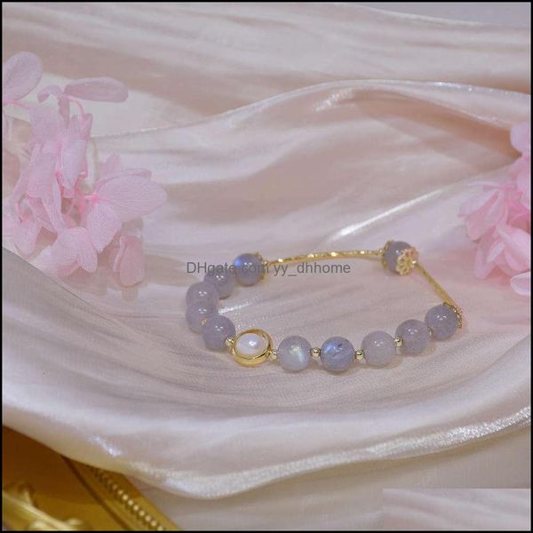 Bracelet Bracelets Bijoux Bracelets Lumière De Luxe Naturel Pierre De Lune Shimmer Tempérament Bracelet Cadeau Fille Exquis 14K Or Élastique Goutte Deliv