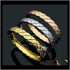 Bangle armbanden sieraden drop levering 2021 merk roestvrij staal hard 18k gouden roos sier geribbelde armband voor mode mannen dames cocktail