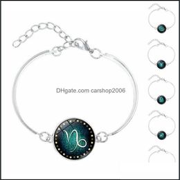 Bangle armbanden sieraden mode time edelstenen cabochon twee -constellaties dierenriem armband sier geplateerd 12 vrouwelijke mannen drop levering 2021 dmlnh