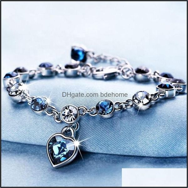Bracelet Bracelets Bijoux Coeur De L'océan Bleu Zircon Charms Bracelet Amour Diamant Filles Meilleur Cadeau Gioielli Womens Drop Delivery 2021 Oabdq
