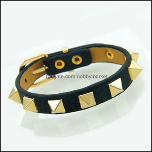 Bracelet Bracelets Bijoux Corée Punk Style Hommes Et Femmes Rivets Unique Cercle Pu Bracelet En Cuir En Acier Inoxydable Manchette De Luxe Marque 210408 Dr