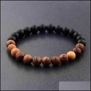 Bangle armbanden sieraden mannen armband handgemaakte houten kralen natuurlijke lava stenen gebed yoga homme elastische touch vrouwen gif drop levering 20