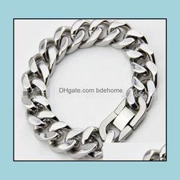 Brazalete, pulseras, joyería para hombre, acero de titanio, pulsera de mezclilla pulida inoxidable, 15Mm, 23Cm, envío directo 2021 Az50O