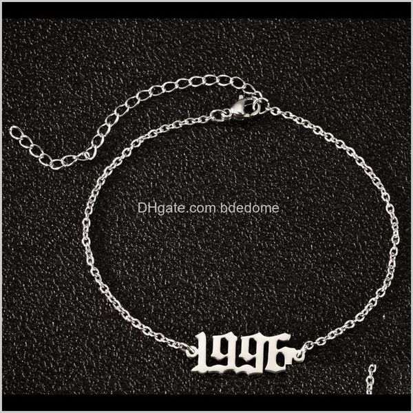 Brazalete Pulseras Joyería Personalizada 1980-2000 Número de año Tobilleras Acero inoxidable Chapado en oro Sier Cadena de pie Pulsera de tobillo para mujeres Dro