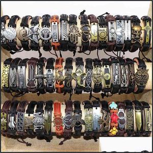 Armband armbanden sieraden groothandel 50 stks / partij lederen metalen charme voor mannen vintage pols manchet vrouwen geschenken mixstijl 210408 drop levering 2021