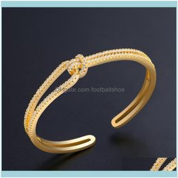 Bracelets jonc Jewelrydesigners éblouissant noué or ouvert polyvalent Bracelet femme Brb30 Drop Delivery 2021 Qx0Pv