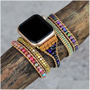 Bangle Bracelets Love Hematite Apple Watch Band Boho Stone Wax Cordete Emperador Emperador 5 Wrap Wholesale Drop entrega Joyería Dhbsr