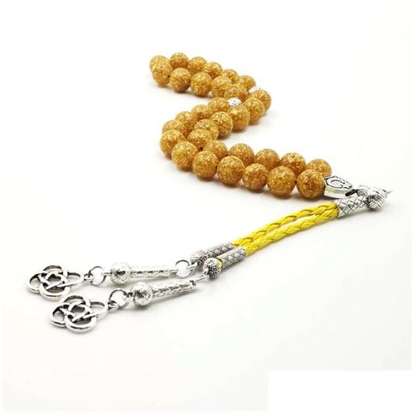 Brazaletes de brazaletes Resina Tesbih Fluz de oro Dentro de Beads Puente de moda Pulsera amarillo Tassel de lujo Regalo Man Misbaha Muslim Rosario Drop otct2