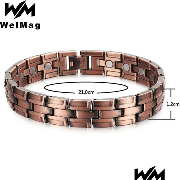 Braceletas de brazaletes Welmag Pulsera de cobre para hombres Bio Energía One Row Magnet Magnet Holagram Healing Magnetic Drop entrega Joyería Dhzlw