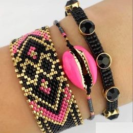 Bracelets de bracelets zhongvi arc-en-ciel charme miyuki bijoux de bijoux rose coque rose zircon brillant zircon gemmes psera mujer femmes bohème cadeau à la main dh28i