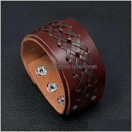 Bangle Braid Lace Bandage Diamond Leather Cuff Mtilayer Wrap Button Verstelbare Armband Wristand Voor Mannen Vrouwen Mode-sieraden Drop De Dhtef