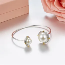 Brand Brand Fashion 925 Sterling Silver Star Trails Double Pearle Bangles Bracelettes Bracelet en eau douce ajusté