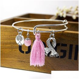 Bangle borstkanker bewustzijn roze lint bedelarmband of etnische Sier boze Turkse ogen Hamsa hand uitbreidbaar drop levering juweel Dhjqs