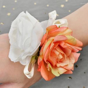 Bangle bruidsmeisje pols corsage bloemen bruiloft prom party boutonniere rose armband parel handbenodigdheden accessoires