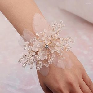 Bracelet demoiselle d'honneur poignet fleur filles mode perle strass mariage à lacets main mariée accessoires de bal bijoux