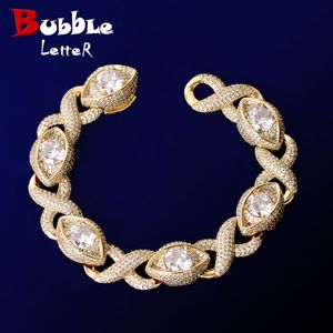 Bangle Bubble Letter Iced Out Forma 8 Eye Cuban Link Pulseira para Homens Prong Setting Hip Hop Jóias 230828