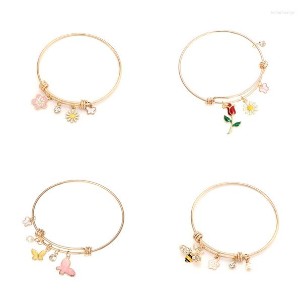 Bracelet papillon abeille fleur bracelets porte-bonheur Bracelets pour femmes mignon cristal perle pendentif extensible fil Bracelet enfants cadeau