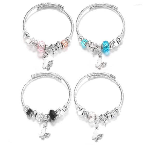 Brazalete Mariposa Diamante de imitación Nota musical Acero inoxidable Mujeres Pulsera con cuentas de cristal 4 colores Cierre Brazaletes Joyería Regalo