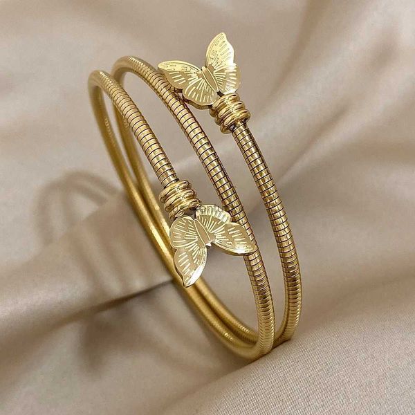 Brazalete Estilo Mariposa Pulsera de Acero Inoxidable Estiramiento de Múltiples Capas Envoltura Brazalete Pulsera Joyería para Mujeres Brazalete de Elasticidad Regalos