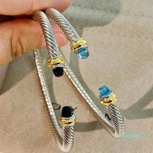 Bangle Cable Classic Collection-armband met blauwe topaas en zwarte onyx 18K geel goud257l