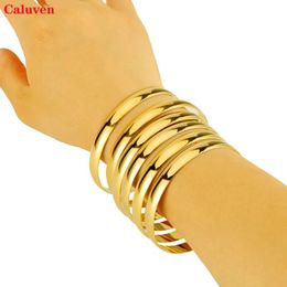 Bangle Caluven Nieuwe 8 MM 6 stks/partij Ethiopische Goud Kleur Armbanden voor Vrouwen Dubai Sieraden Afrikaanse Glanzende Armbanden Bruiloft Hand keten