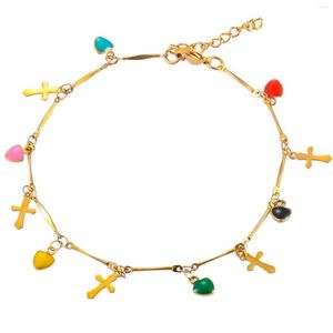 Bracelet peut être personnalisé en acier inoxydable coeur couleur or brut chaîne Bracelet cheville mode Simple charme pied bijoux pour femmes