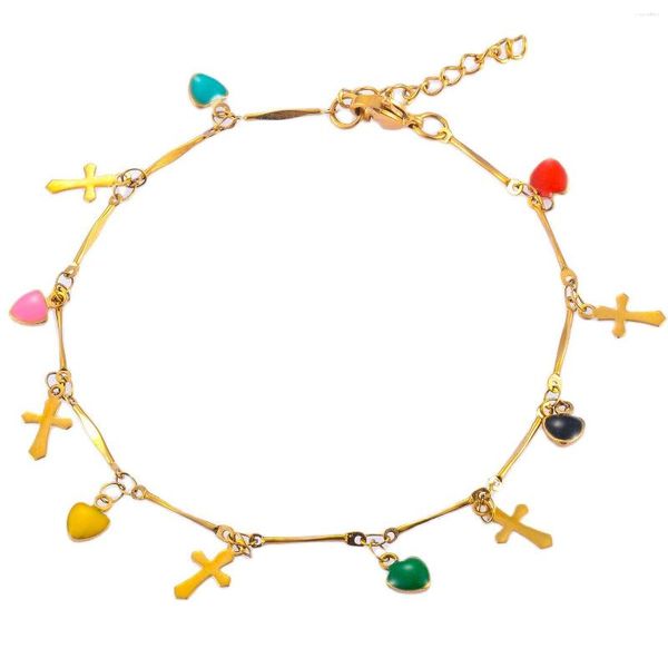 El brazalete se puede personalizar de acero inoxidable corazón grueso oro Color cadena pulsera tobillera moda Simple encanto pie joyería para mujer