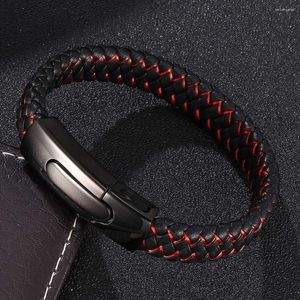 Bracelet Casual Hommes Bijoux En Cuir Noir Corde En Nylon Rouge Mixte Tressé Hommes Bracelet En Acier Inoxydable Fermoir Cadeaux