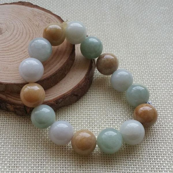 Bracelet certifié Grade A véritable bracelet en perles de jade jadéite verte naturelle