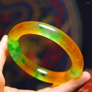 Bangle Certified Jade High Grade A Yellow Myanmar Jadeite Floating Green Flower Burma Jades Round Bangles Bracelet Women