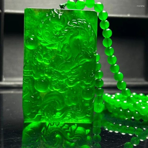 Bangle certifié nature verte jade jadéite sculpté dragon pendantnecklacedragon