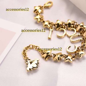 Bracelet chaîne de luxe marque de créateurs bracelets chaîne à maillons élégant mode femmes lettres glands pendentif étoile cristal bracelet chaîne acier joint bijoux accessoires