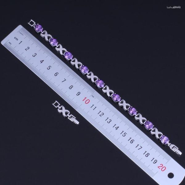 Bracelet charismatique ovale oeuf violet zircon cubique argent plaqué lien chaîne Bracelet 20 cm 22 cm V0052