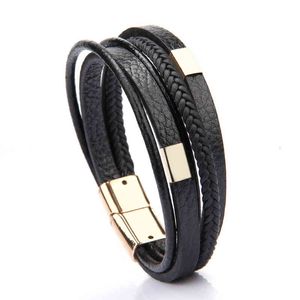 Bangle Charm Armbanden 2021 Magneet Gesp Koe Lederen Heren Hand Geweven Sieraden