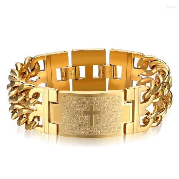 Brazalete Charm Corrosion Cross Bible Cadena Pulseras Para Damas Chica Estilo Europeo Doble Capa Acero Inoxidable Joyería Nupcial Regalo