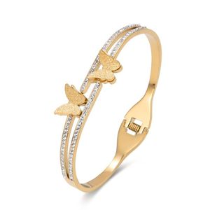 Bracelet breloque mode esthétique indépendante Double papillon printemps bijoux en acier inoxydable Bracelet en or fête des filles cadeauxBangle