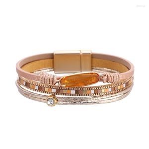 Bracelet à breloques en cuir Bracelets pour femmes 2023 mode pierre cristal dames Boho multicouche large Wrap Bracelet femme bijoux