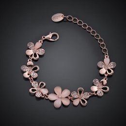 Bracelet charmant 18 carats plaqué or rose femmes rose oeil de chat opale fleur chaîne bracelet cadeau pour femmes fille 230921