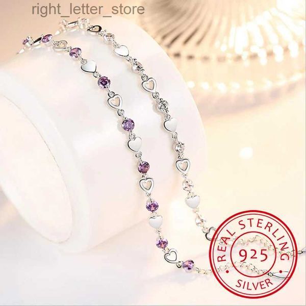 Bangle Charming Crystal Purple Pulsera para mujer Joya Fashion Girl 925 Pulsera de plata para mujer Conocimiento de bodas Bijou Regalo YQ240409