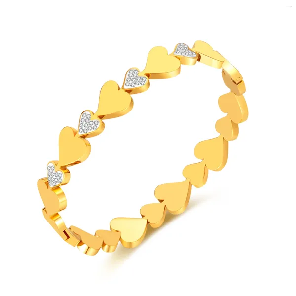 Bracelet Charmant De Luxe Cubique Zircon Coeur Amour Lien Manchette En Acier Inoxydable Bracelet Bling Pour Les Femmes Cadeaux Mère Et Femme Soeur G