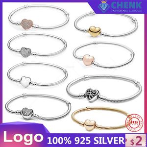 Bangle Chenk Hot Sale Love Heart Sterling Silver Bracelet Fit Fit Original Design Perles Charmes Bangle Bijoux DIY GADEAU POUR FEMMES