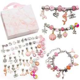 Bangle Kinderen Bedelarmband Maken Kit Levert Kralen Creatieve Diy Handgemaakte Kristallen Sieraden Kid Roze Gift Box Set 230726