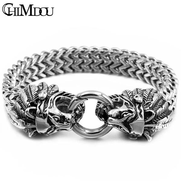 Brazalete CHIMDOU nueva joyería punk color plata hombres cadena eslabón tribal indio león pulsera animal brazalete de acero inoxidable para hombre de verano