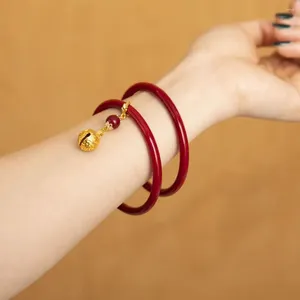 Bracelet à breloques chinoises Double couche, bijoux anciens, à la mode, rond, rouge, porte-bonheur, en verre pur pour homme